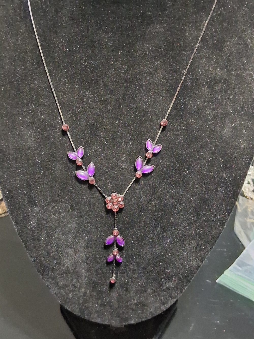 Ing Purple and Pink Floral Y-Drop Necklace